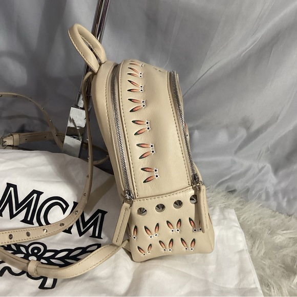 MCM Star Eyed Bunny Rabbit Lambskin Mini Backpack Studded Straps Pink Suede Int - Picture 4 of 12